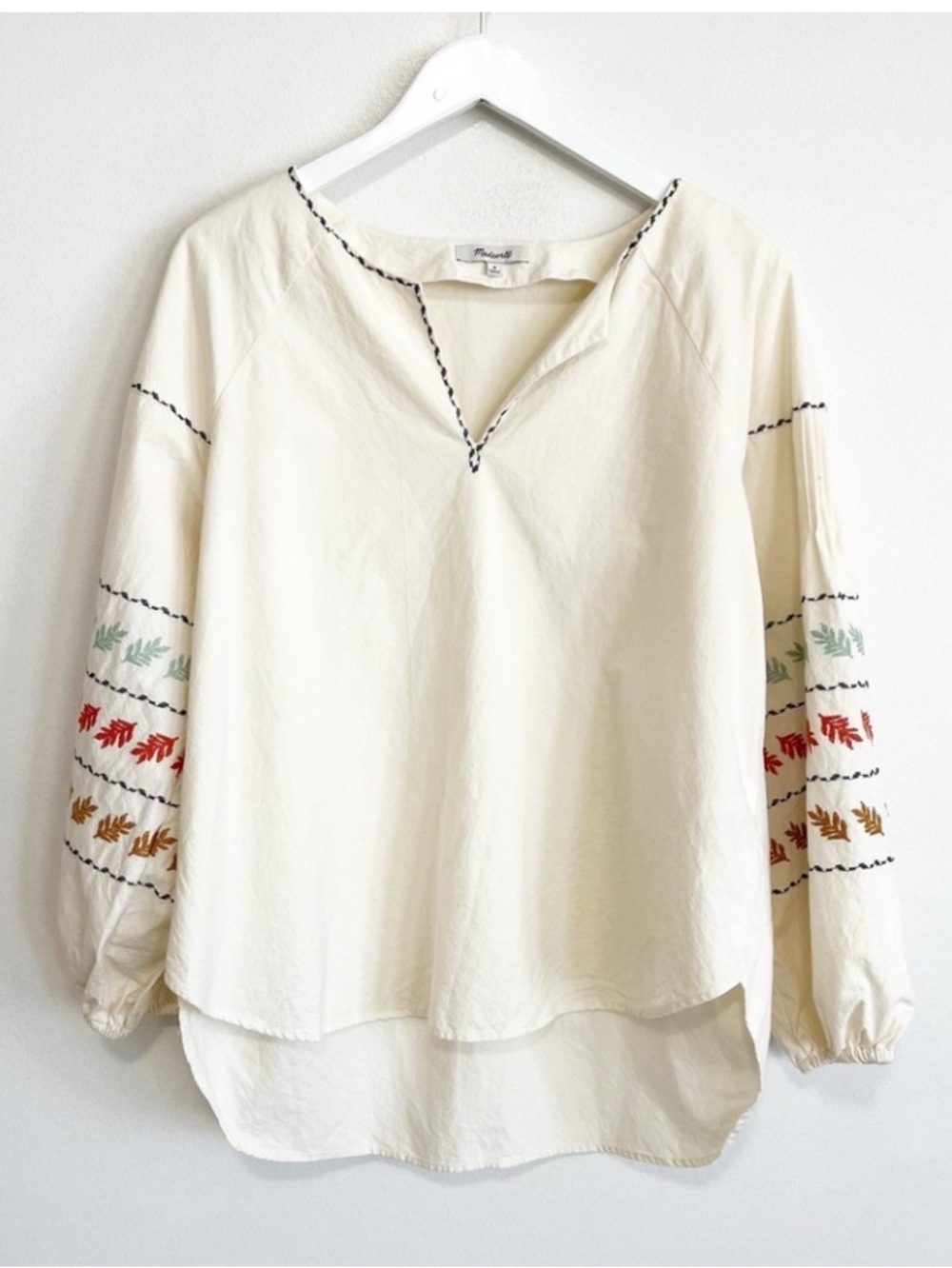 Madewell Embroidered Bohemian Ivory Peasant Blouse Size L‎ - Picture 4 of 13